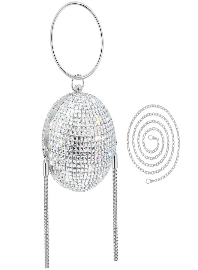 Dansydaisy Women Disco Ball Purse Rhinestone Crystal Bag Evening Clutch Crossbody Handbag for Wedding Disco Bingo Night Party Gift(Silver,7.48 Inches) - Image 1